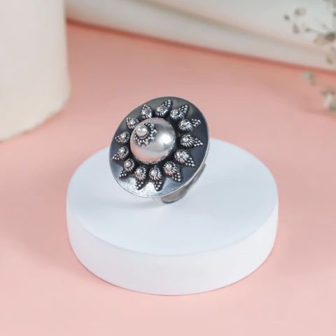 Jiya Rustic Dome Statement Silver Ring