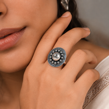 Jiya Rustic Dome Statement Silver Ring