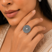 Varnika Floral Halo Silver Ring