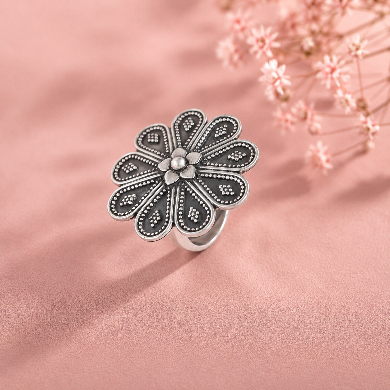 Varnika Floral Silver Ring