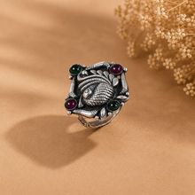 Navika Traditional Peacock Design Silver Ring