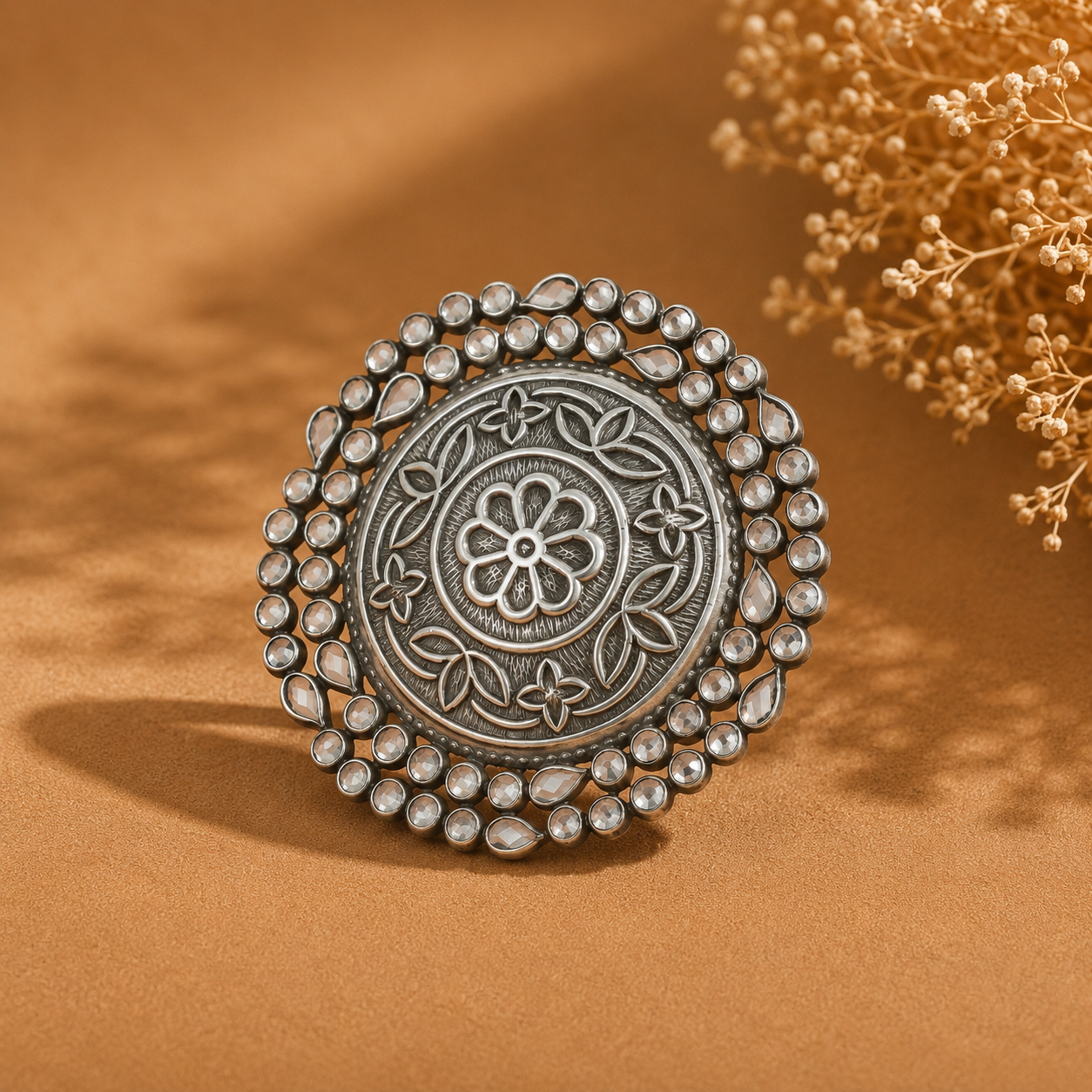 Prisha Floral Charm Silver Ring