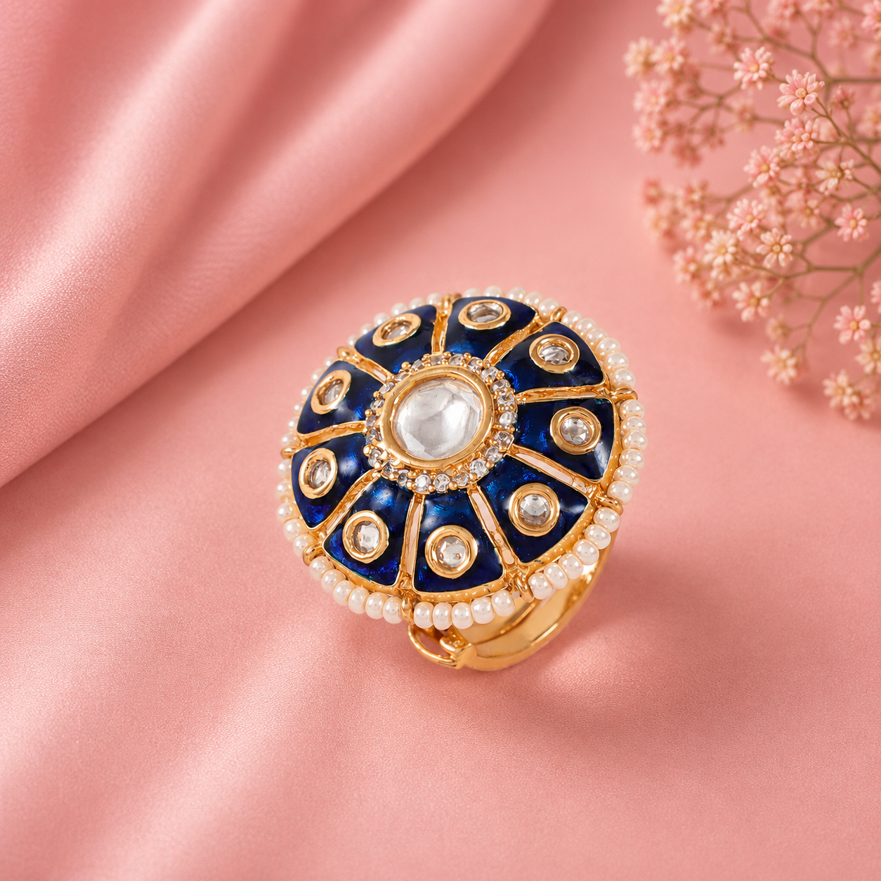 Chetna Pearl Crown Blue Silver Ring