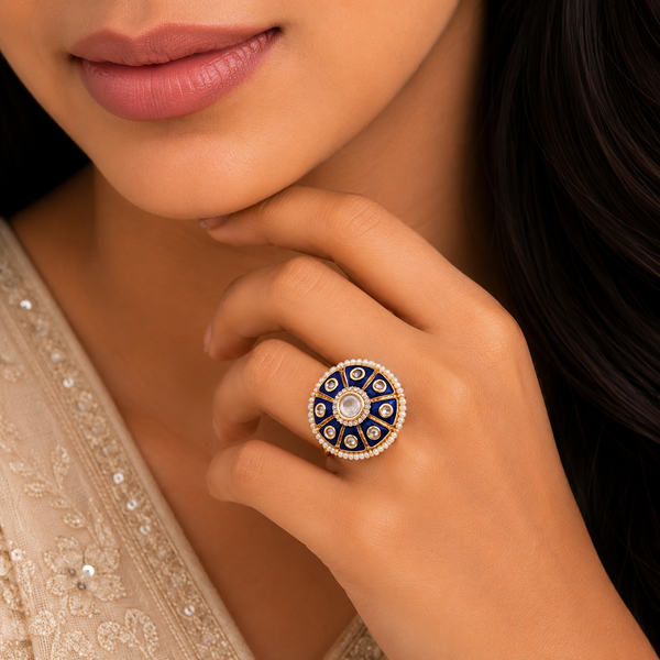 Chetna Pearl Crown Blue Silver Ring