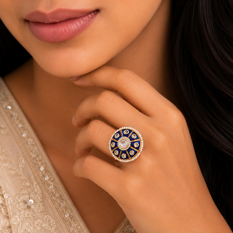 Chetna Pearl Crown Blue Silver Ring