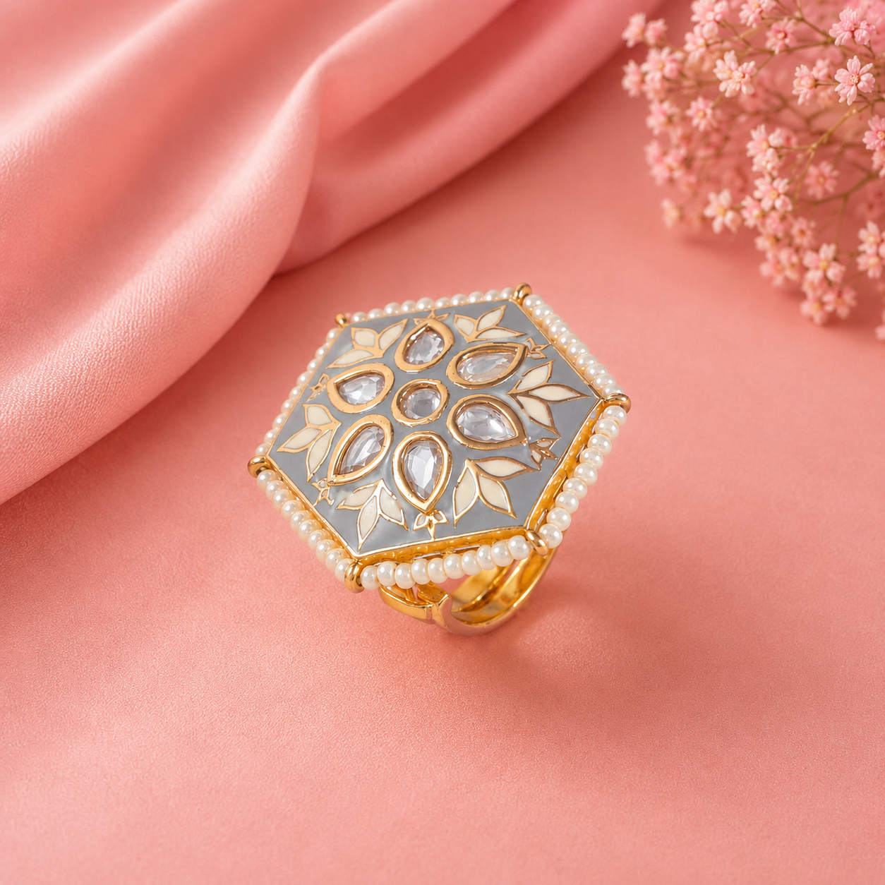 Deepali Elegant Petal Glow Silver Ring