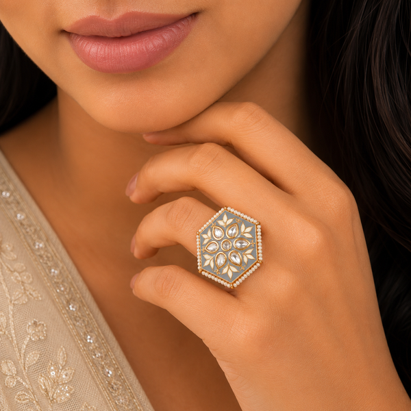 Deepali Elegant Petal Glow Silver Ring