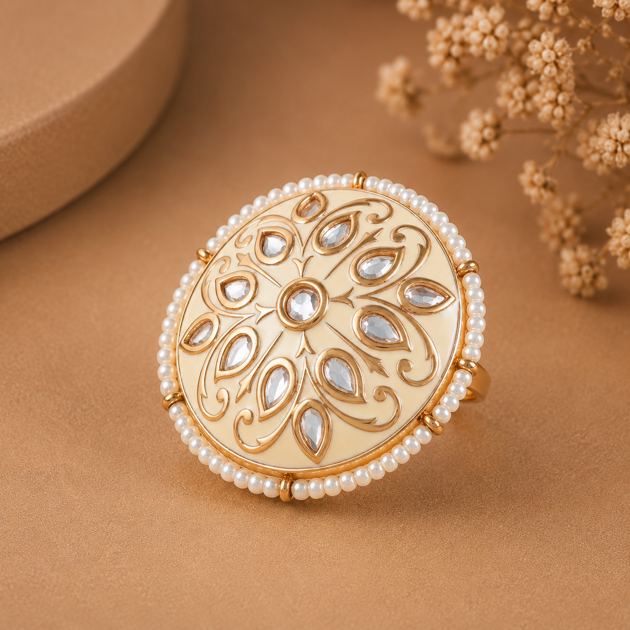 Trisha Regal Pearl Halo Silver Ring