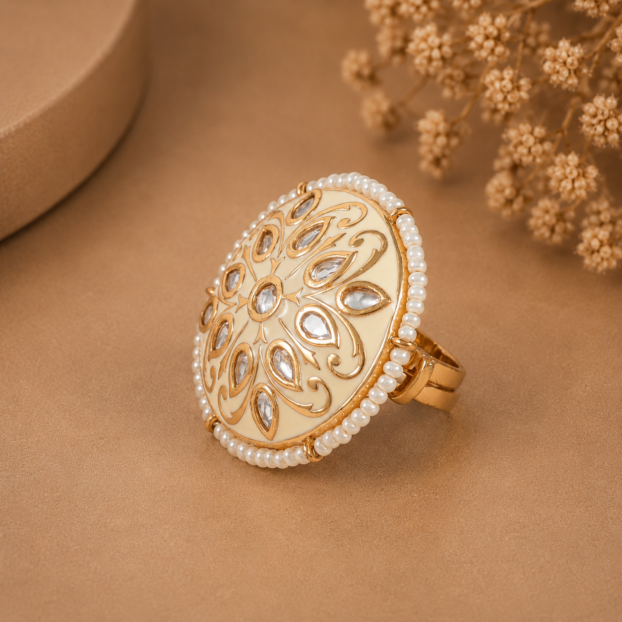 Trisha Regal Pearl Halo Silver Ring