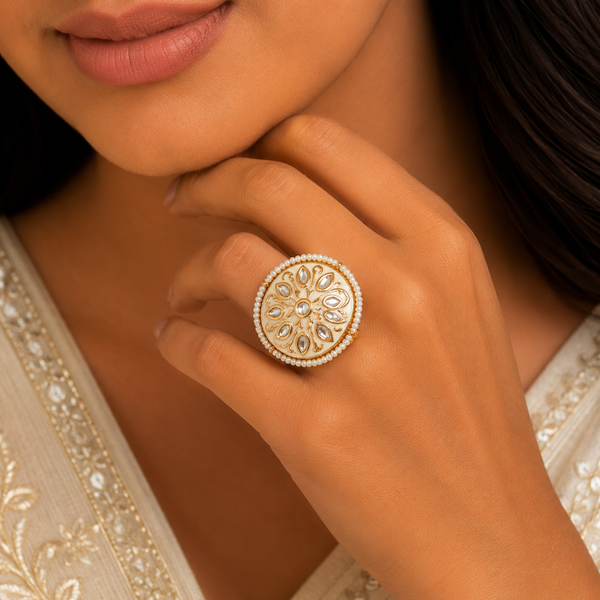 Trisha Regal Pearl Halo Silver Ring