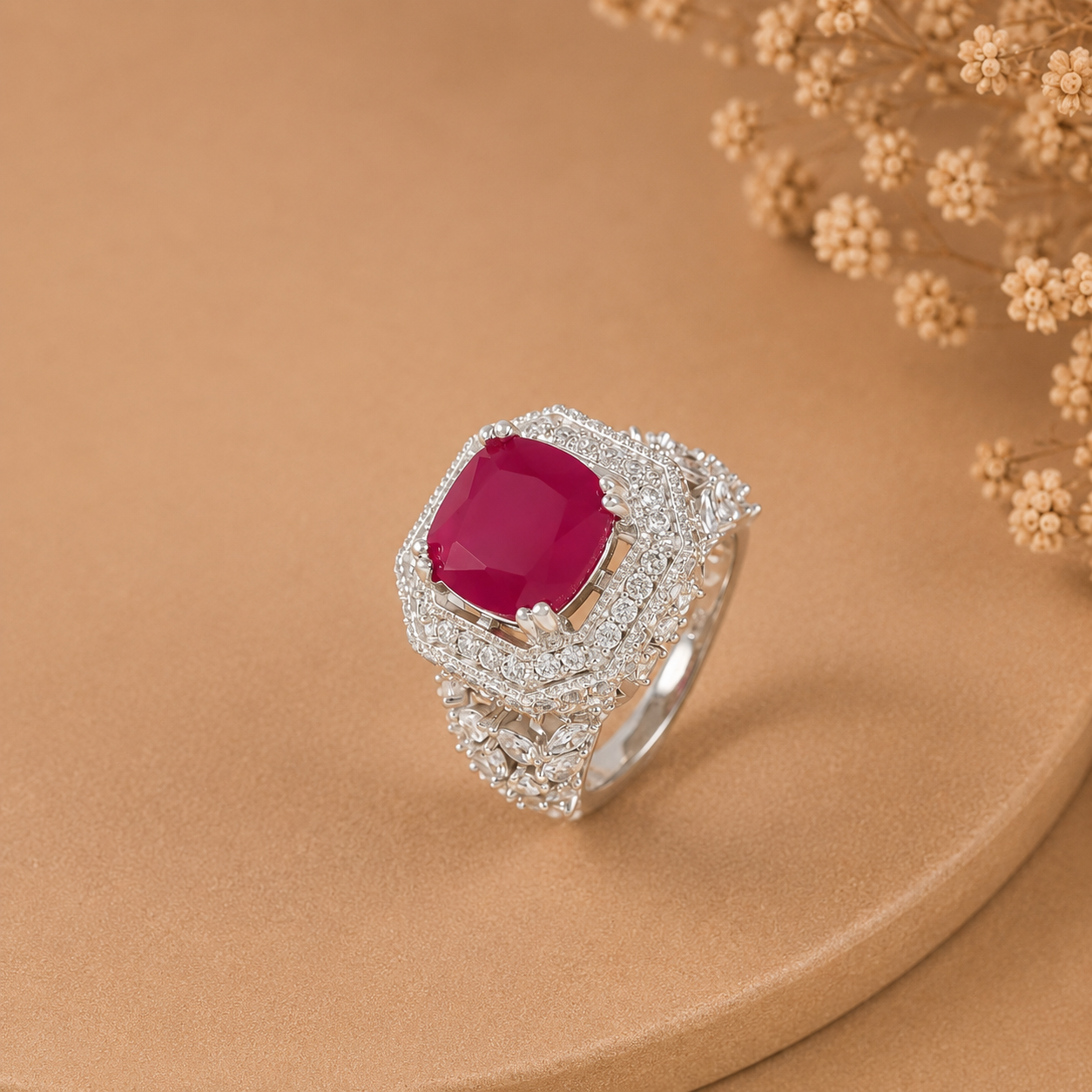 Saanvi Scarlet Crown Silver Ring