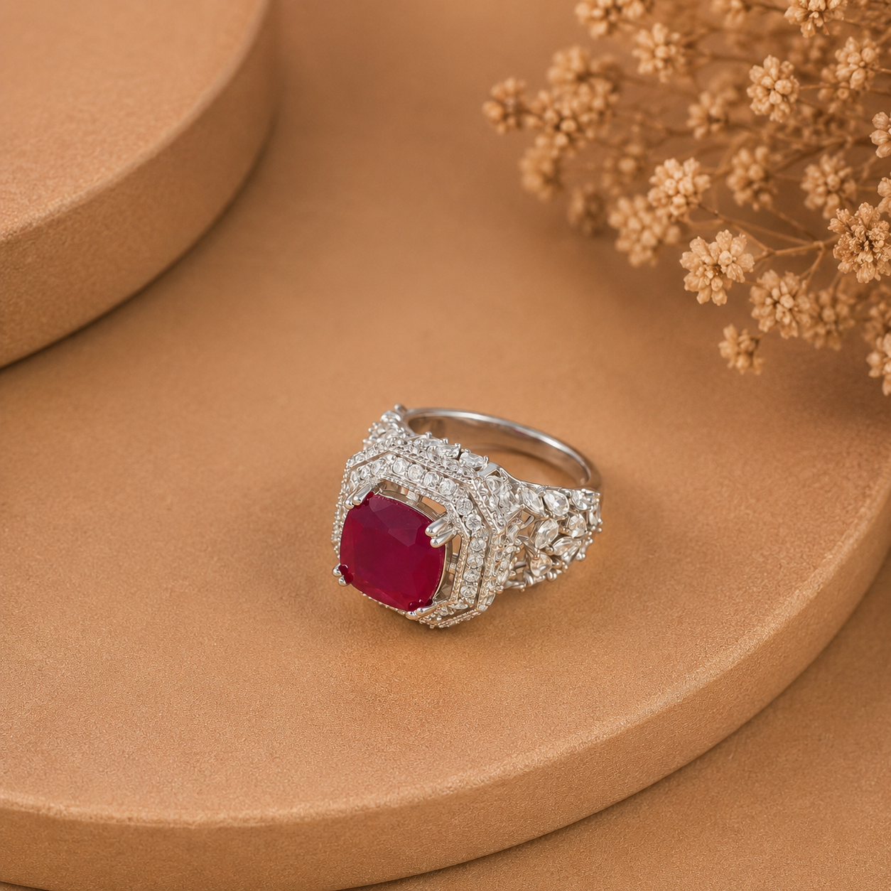 Saanvi Scarlet Crown Silver Ring