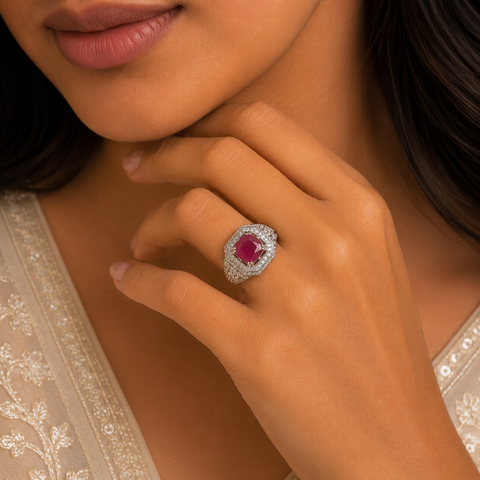Saanvi Scarlet Crown Silver Ring