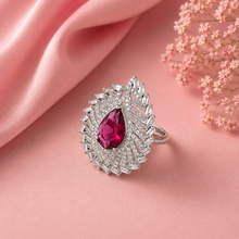 Vriti Crimson Teardrop Silver Ring