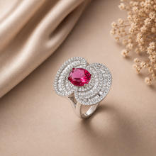 Diya Crimson Glow Silver Ring