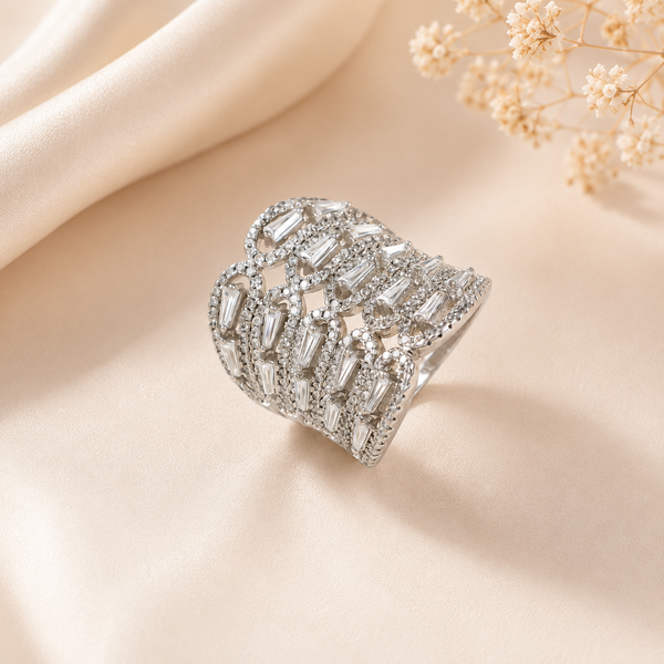 Pranika Glamorous Crystal Flow Silver Ring