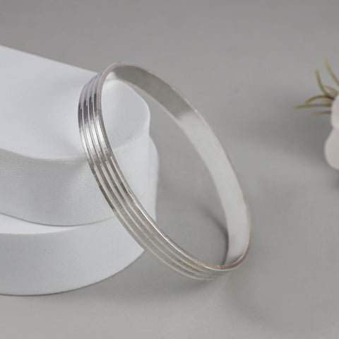 Akhil Sterling Groove Silver Kada For Him