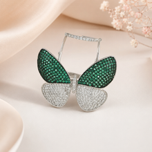 Vanya  Green Butterfly  Silver Glow Ring