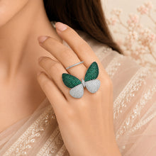 Vanya  Green Butterfly  Silver Glow Ring