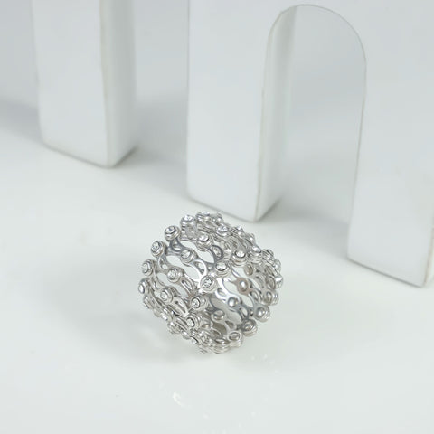 Reeva Crystal Weave  Silver Ring And Bracelet