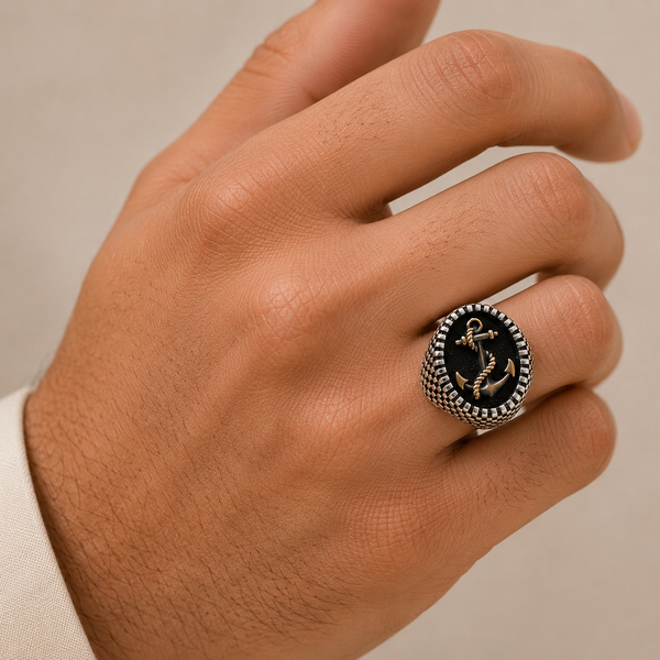 Varun Anchor Signet Silver Ring For Him