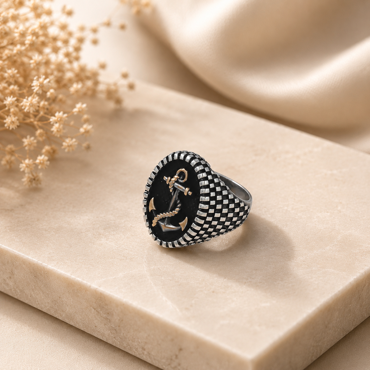 Varun Anchor Signet Silver Ring For Him
