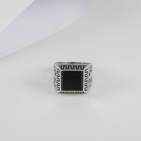 Laksh Black Stone Silver Ring For Him