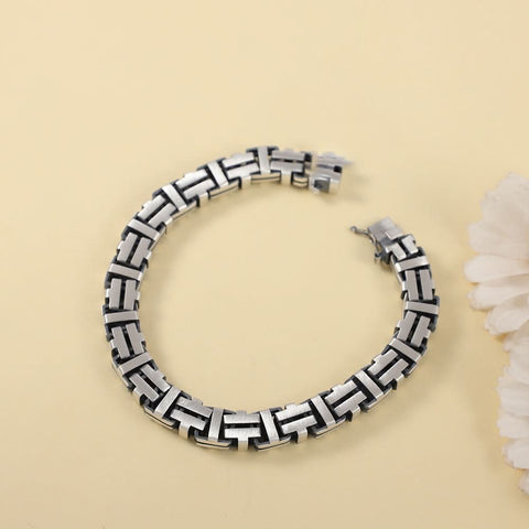 Reyansh Power Grid Silver Bracelet For Him
