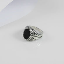 Kartik Royal Black Oval Silver Ring For Him