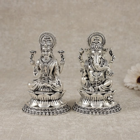 Blessed Lakshmi Ganesha Silver Idol