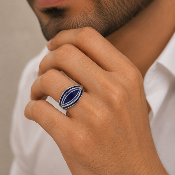 Vihaan Blue Charm Silver Ring For Him