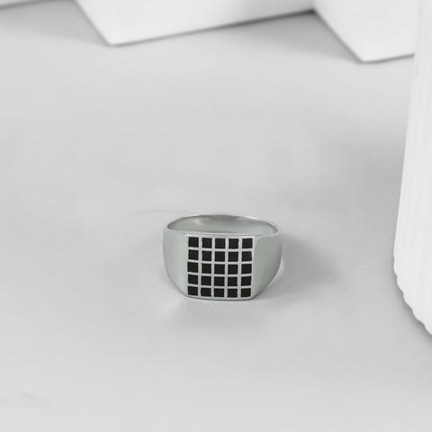 Keshav Classic Grid Silver Ring For Him
