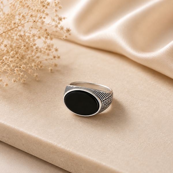 Kabir Black Stone Silver Ring For Him