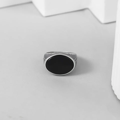 Kabir Black Stone Silver Ring For Him