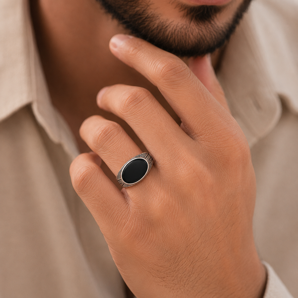 Kabir Black Stone Silver Ring For Him