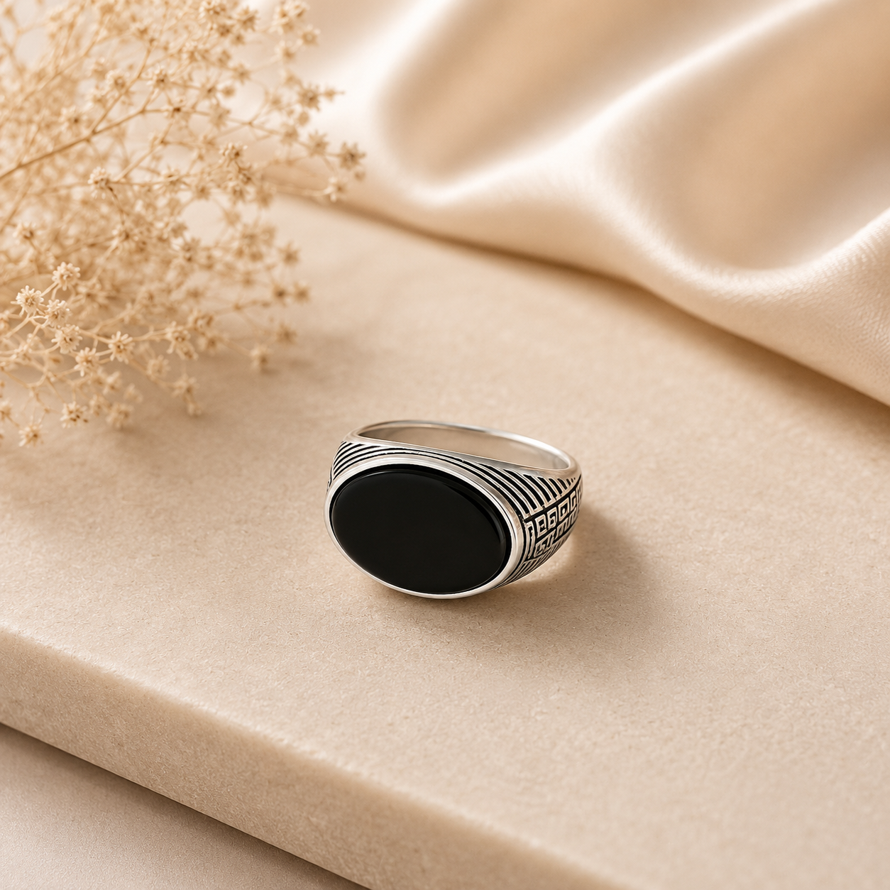 Kabir Black Stone Silver Ring For Him