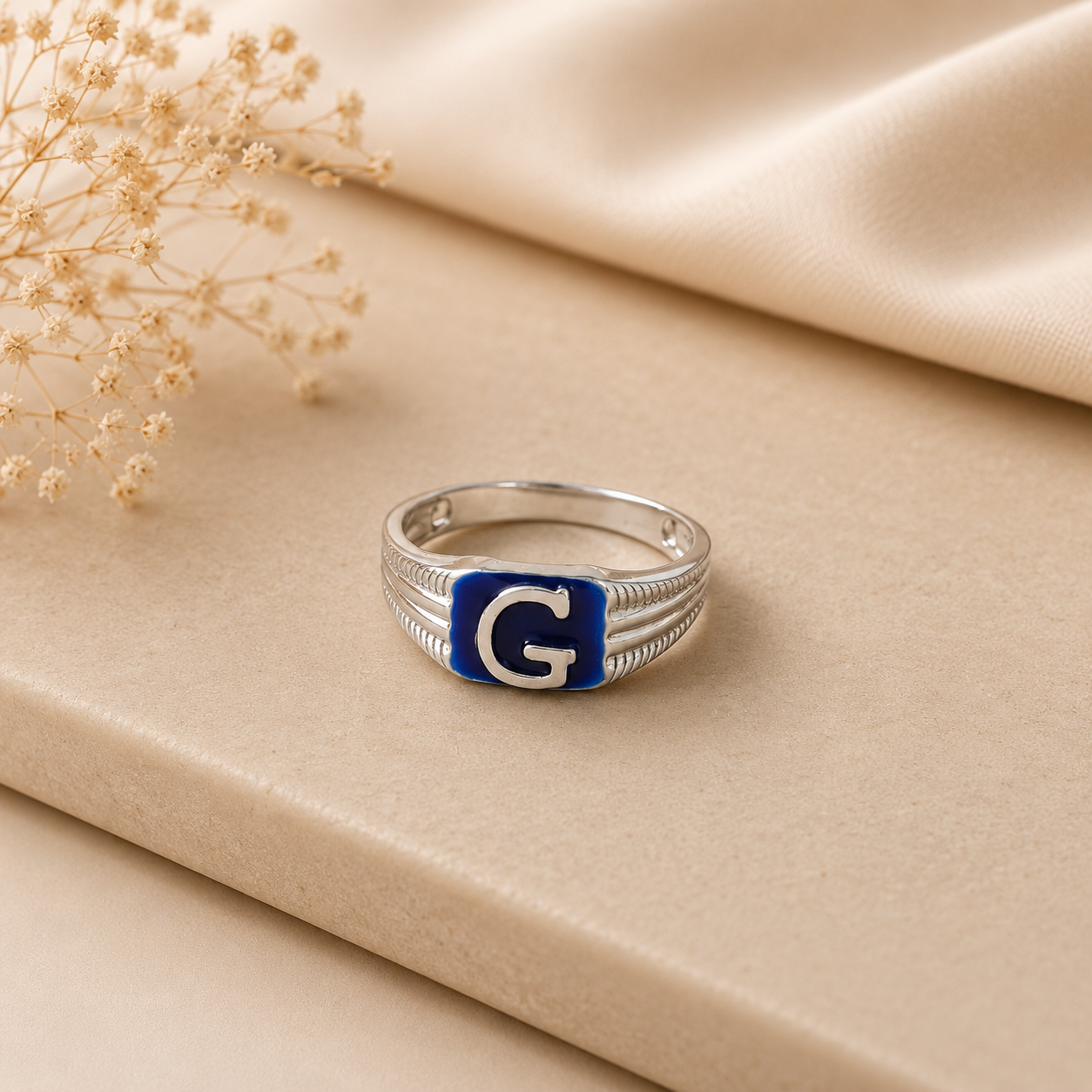 Ishan Premium G Initial Silver Ring For Him