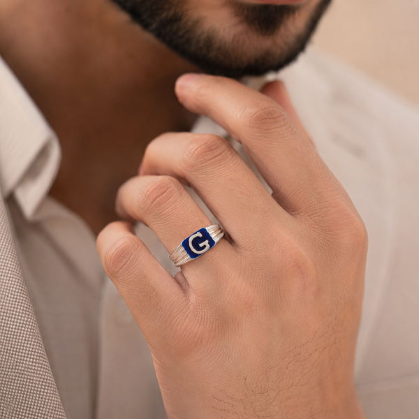 Ishan Premium G Initial Silver Ring For Him