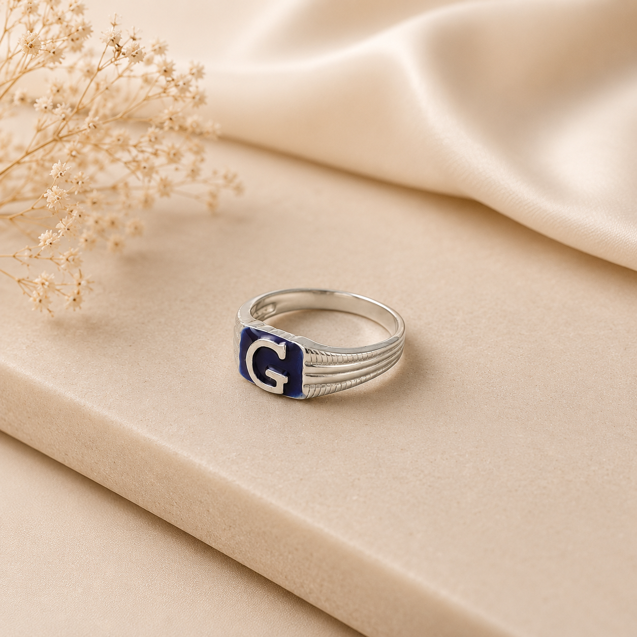 Ishan Premium G Initial Silver Ring For Him