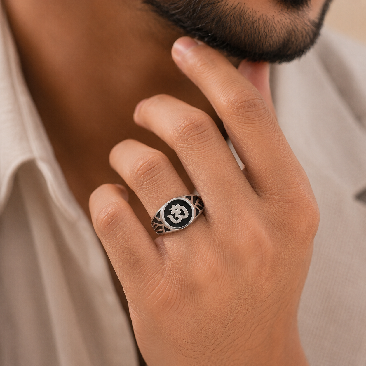 Hritik Om Energy Silver Ring For Him