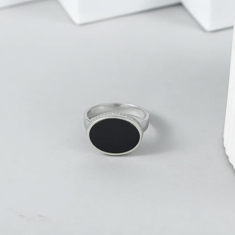 Reyansh Onyx Disc Silver Ring For Him