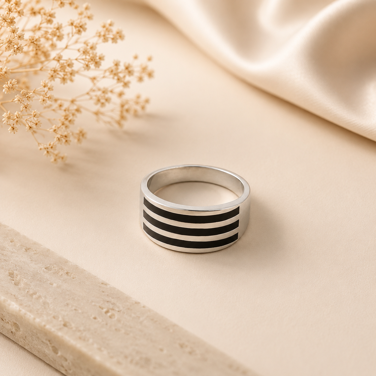 Dev Bold Stripe Silver Ring For Him