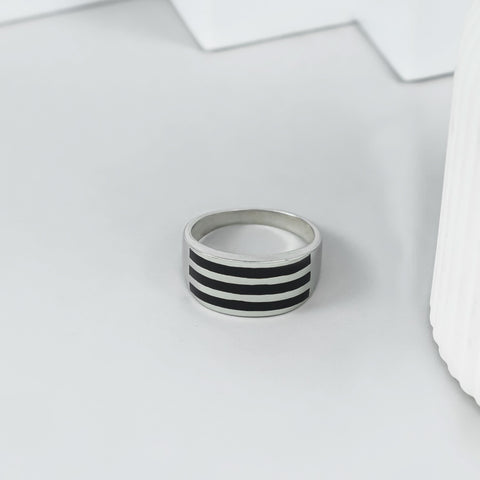 Dev Bold Stripe Silver Ring For Him