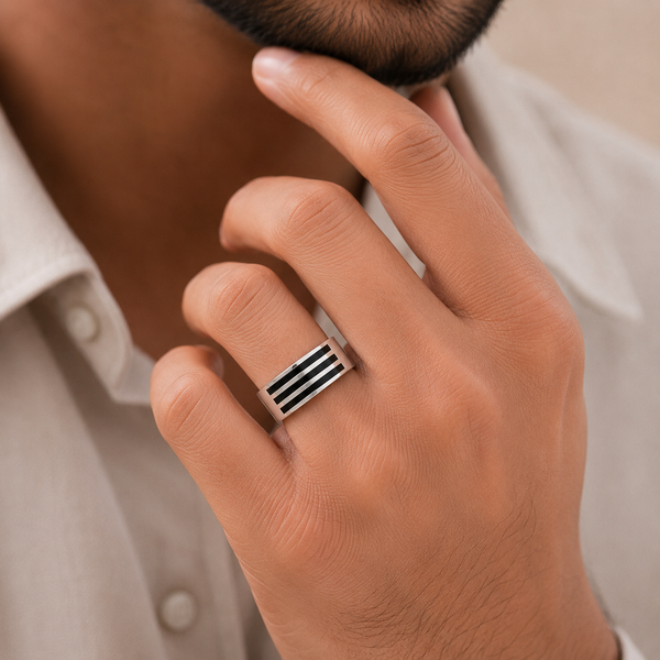 Dev Bold Stripe Silver Ring For Him