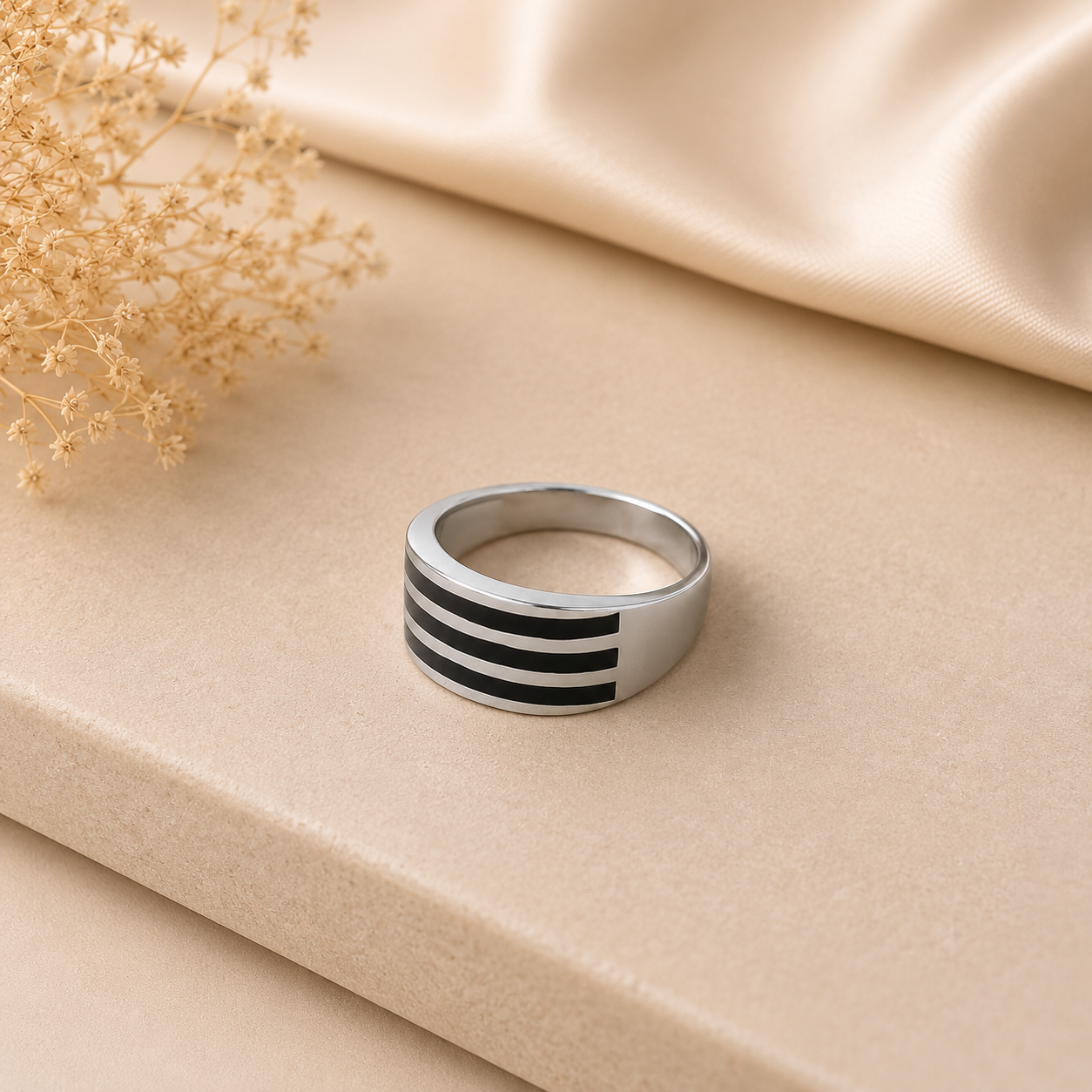 Dev Bold Stripe Silver Ring For Him