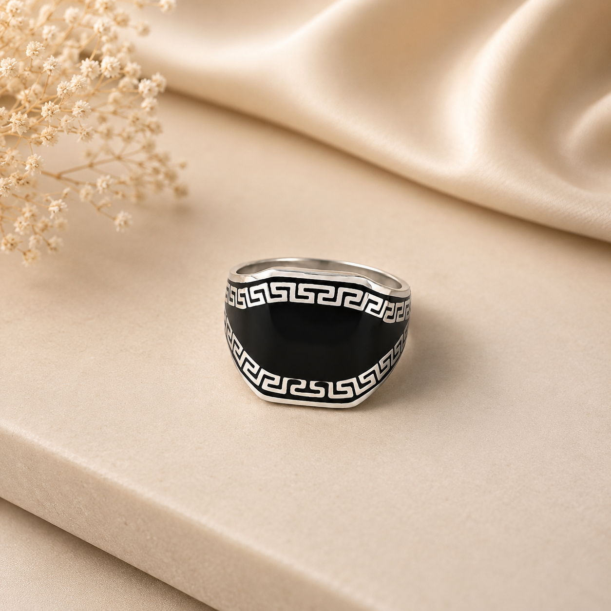 Ayaan Greek Pattern Silver Ring For Him