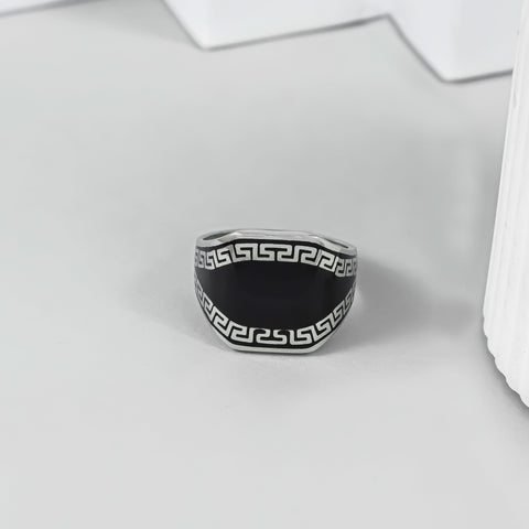Ayaan Greek Pattern Silver Ring For Him