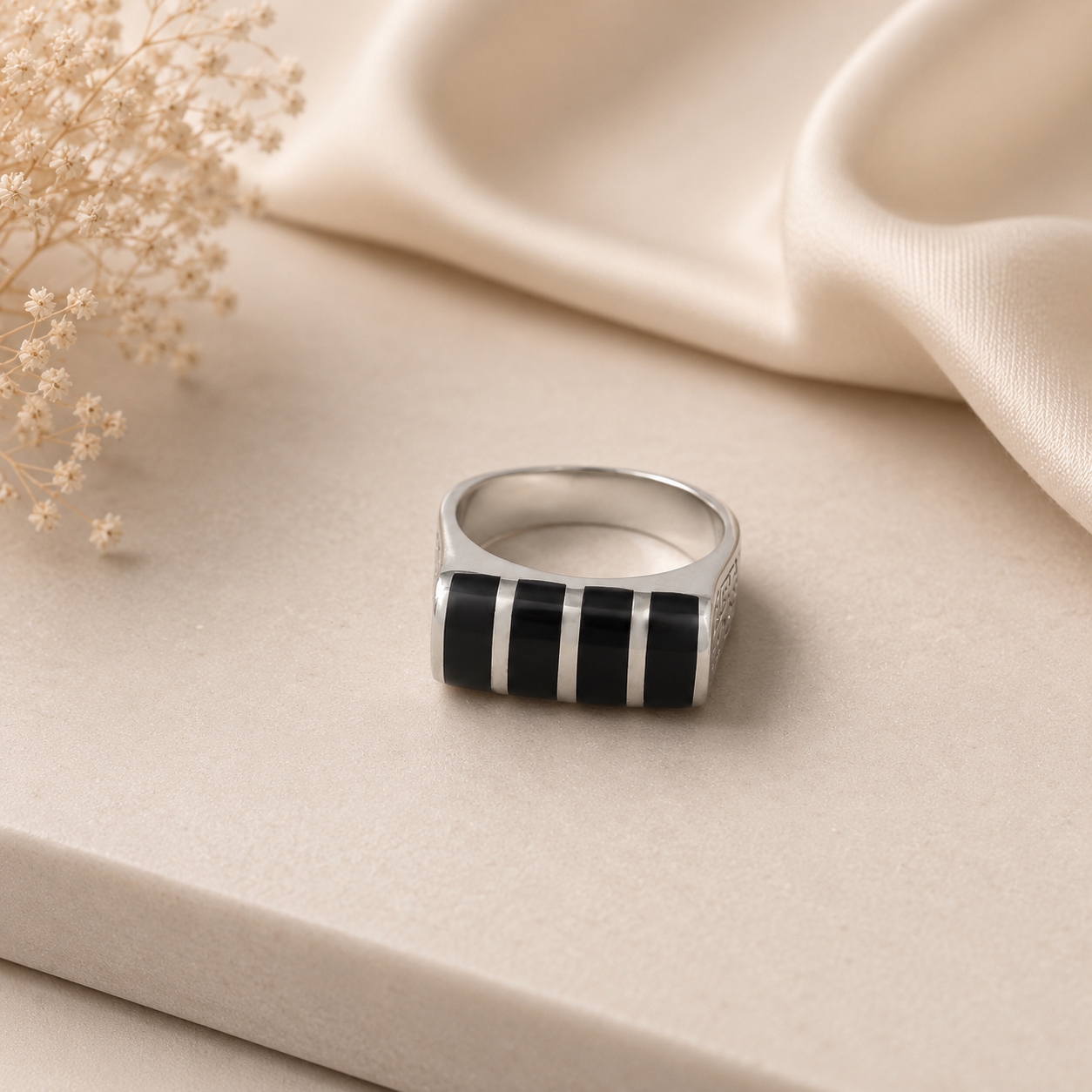 Aaryan Black Signet Silver Ring For Him