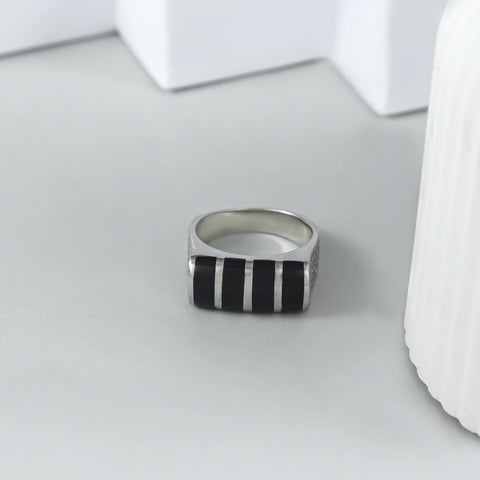 Aaryan Black Signet Silver Ring For Him