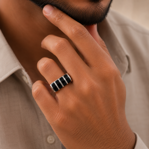 Aaryan Black Signet Silver Ring For Him